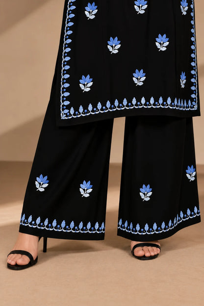 Noor Floral Embroidered Sleeveless Rayon Kurti Palazzo Set
