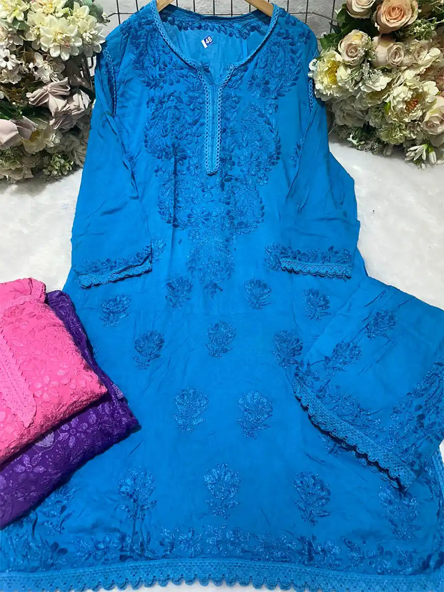 Festive wear modal garara suit with lace accents and breathable design
