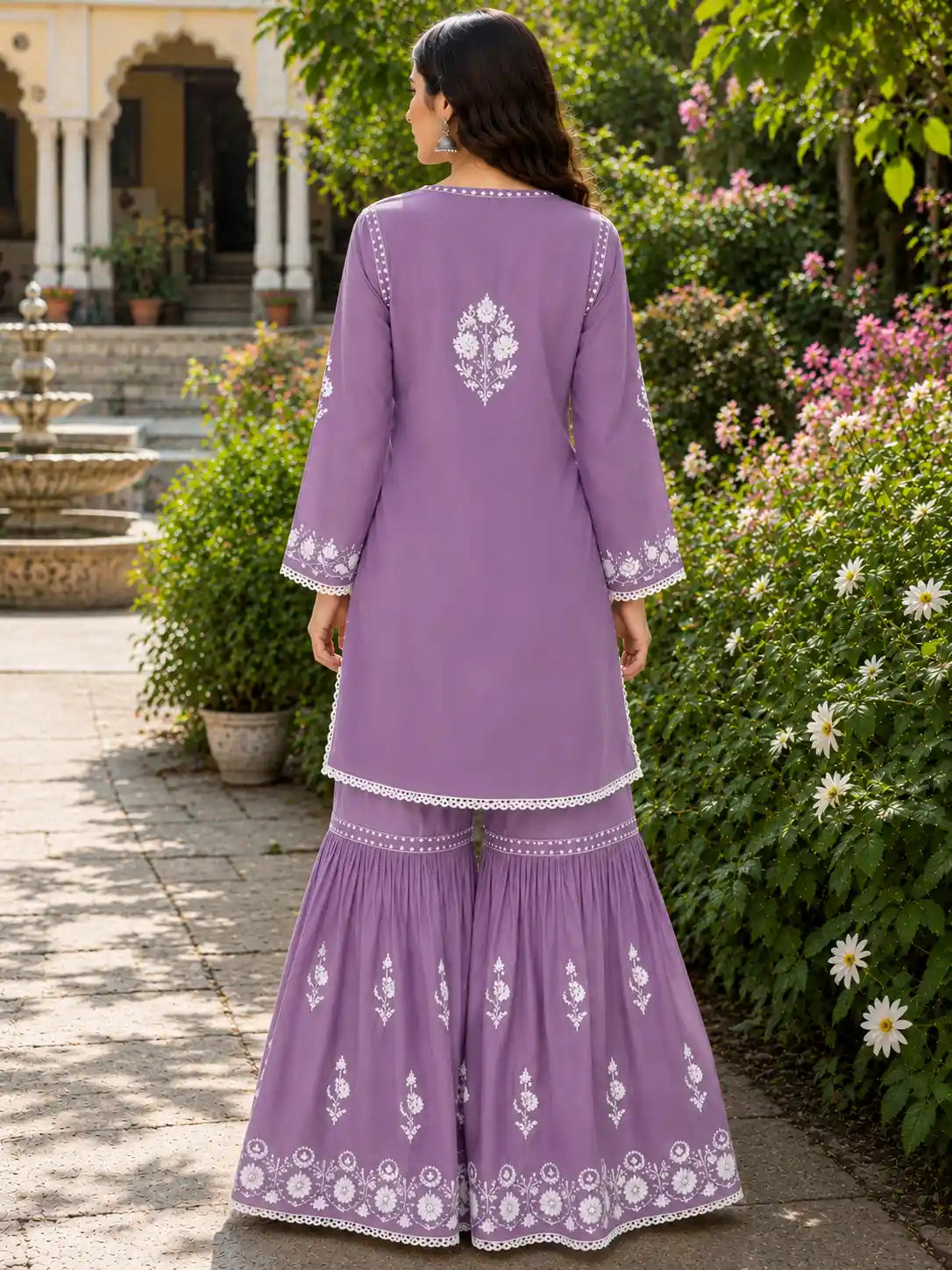 Floral Embroidered Rayon Garara Set for Women