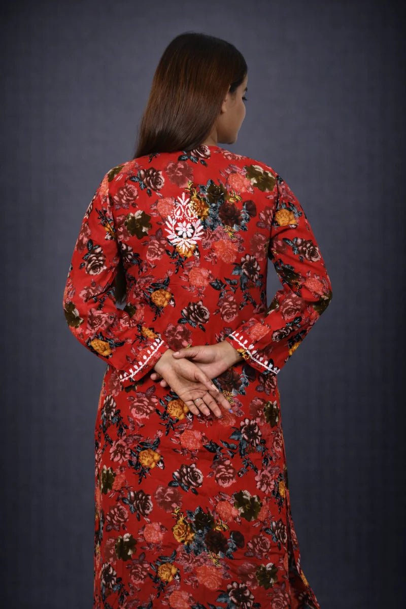 Floral printed chikankari kurta set with plazo comfortable fit