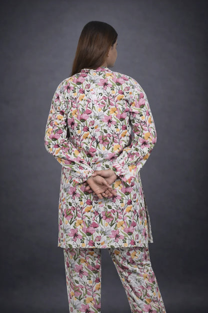 Floral printed rayon co ord set for women casual wear