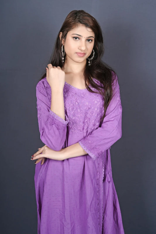 purple angrakha chikankari kurti