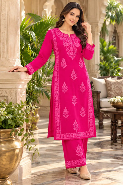Dniza Rayon Chikankari Embroidered Kurta Palazzo Set for Women