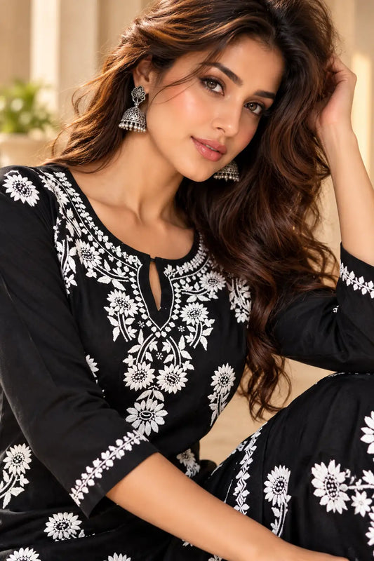 Mint Green Floral Embroidered Kurta Palazzo Set