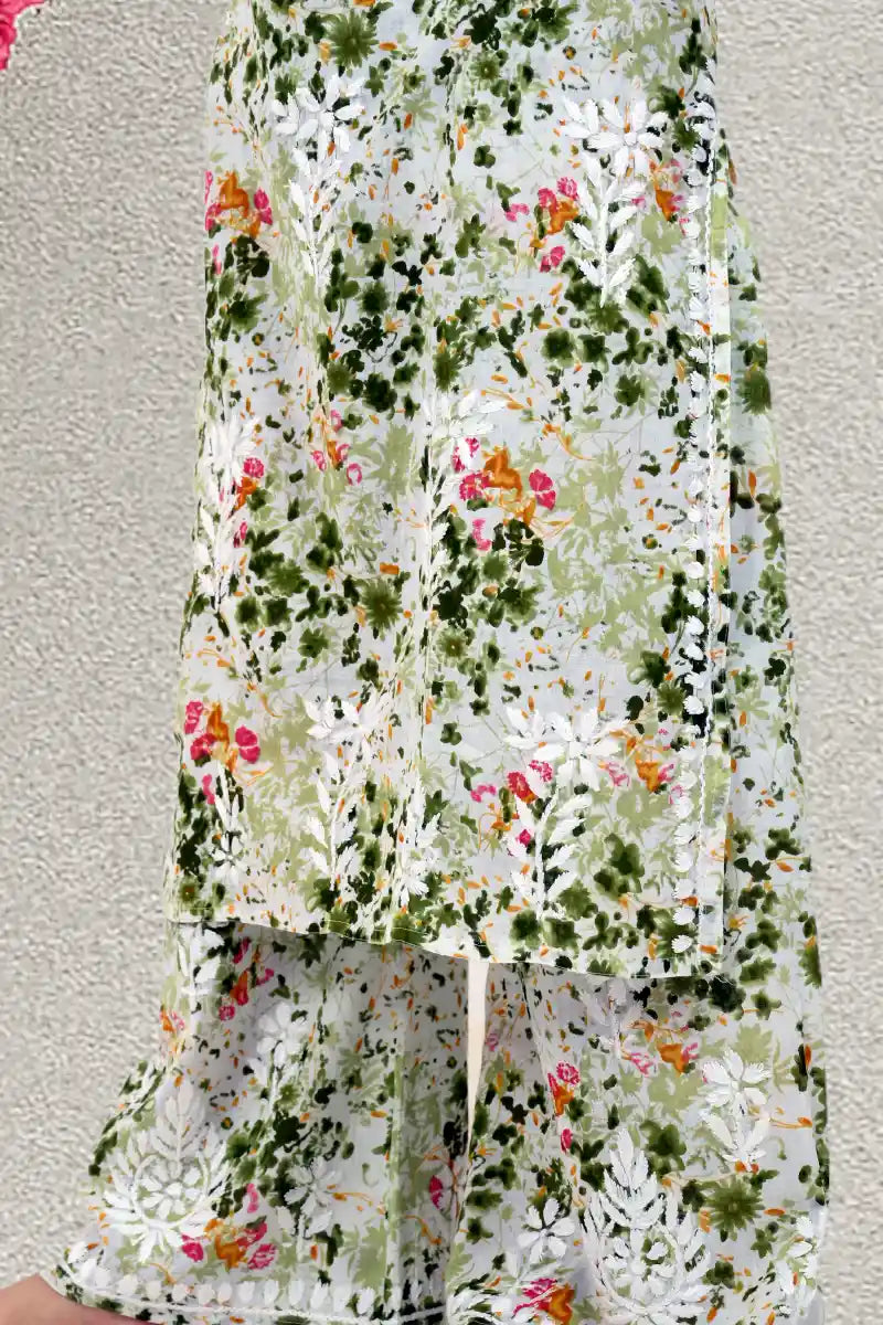 Green Chikankari malmal kurta set
