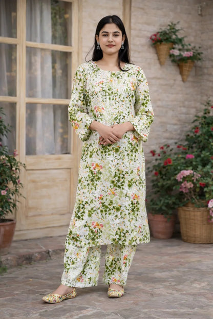 Green malmal kurta set