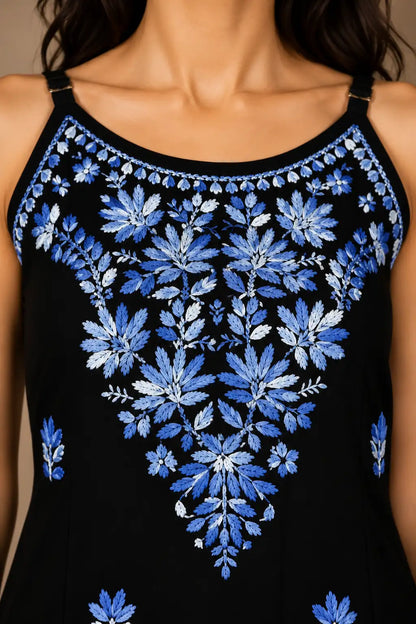 Noor Floral Embroidered Sleeveless Rayon Kurti Palazzo Set