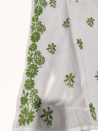 Long Kurti – Fine Mal Cotton with Color Thread Ghaspatti Work (White Base)