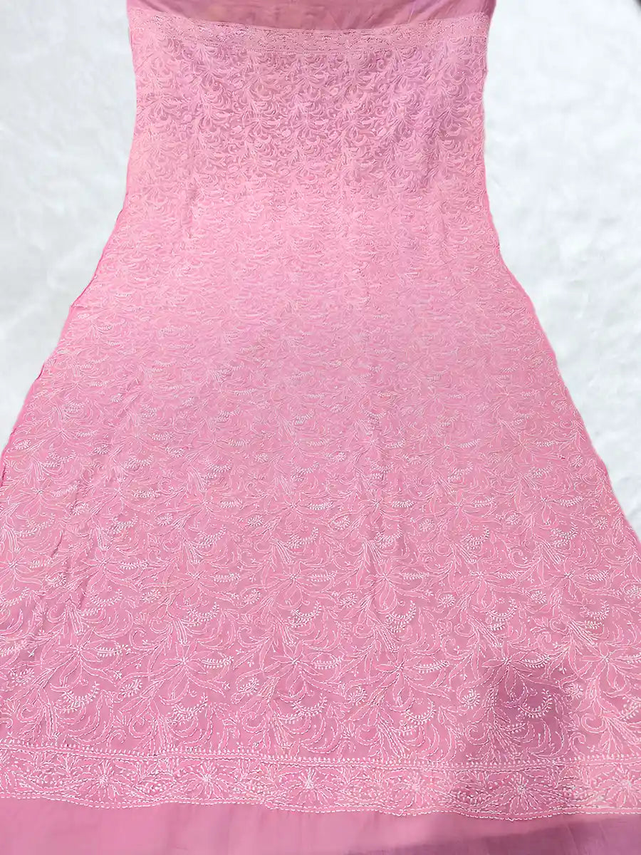 Light pink voile dupatta with intricate white hand embroidery in floral patterns.