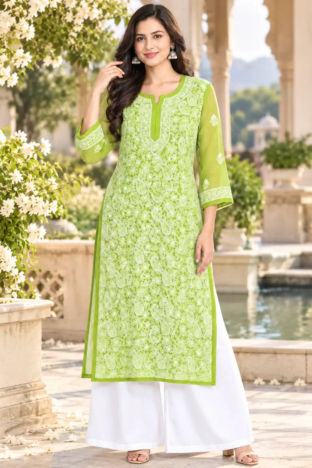 Chiffon Full Jaal Work Embroidered Kurti