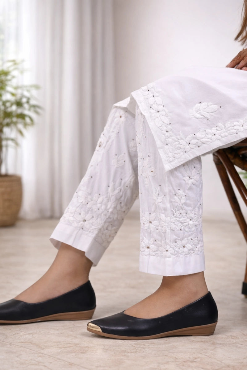 Lycra handwork pant with Mukesh work, stretchable free size ethnic pant in premium lycra fabric