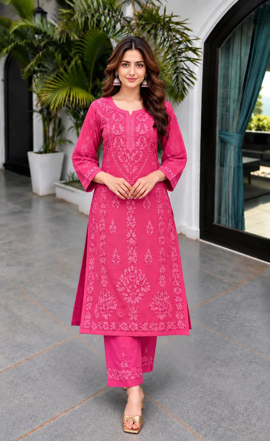Rayon Chikankari Embroidered Kurta Pant Set for Women