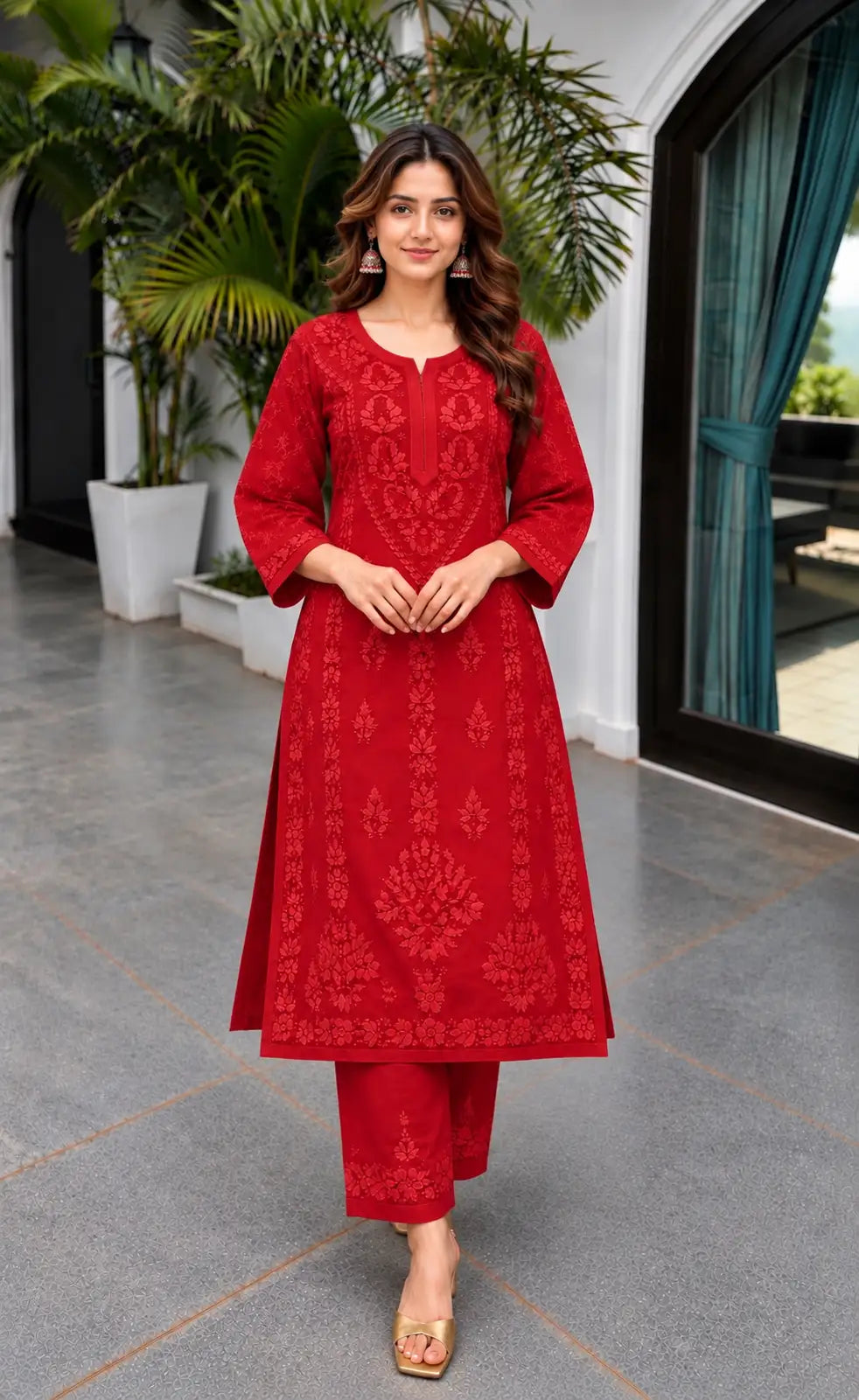 Rayon Chikankari Embroidered Kurta Pant Set for Women