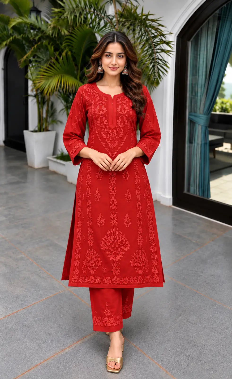 Rayon Chikankari Embroidered Kurta Pant Set for Women