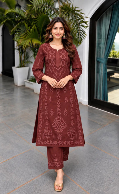 Rayon Chikankari Embroidered Kurta Pant Set for Women