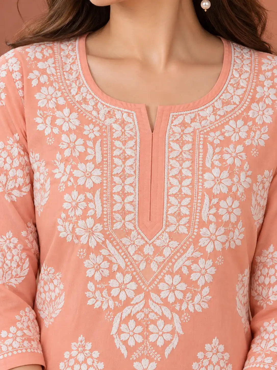 Modal 3D Chikankari Kurti with White Floral Embroidery