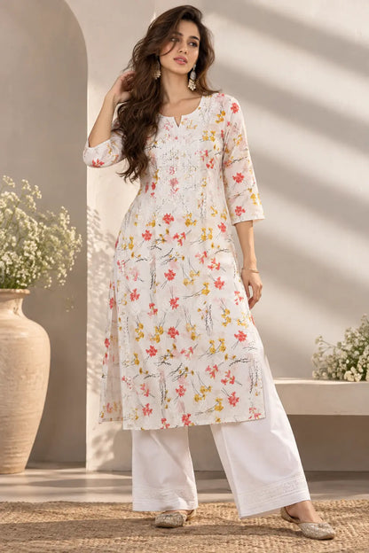 Mulmul Cotton Floral Printed Kurti for Women