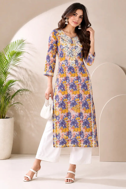 Mulmul cotton floral printed kurti for women