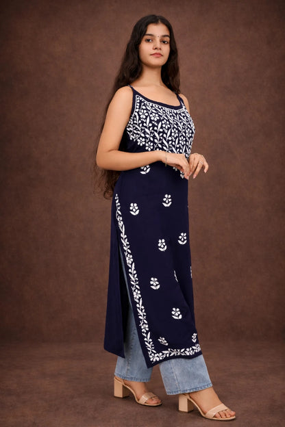 Navy blue long spaghetti kurti in spaghetti top style for women 2026