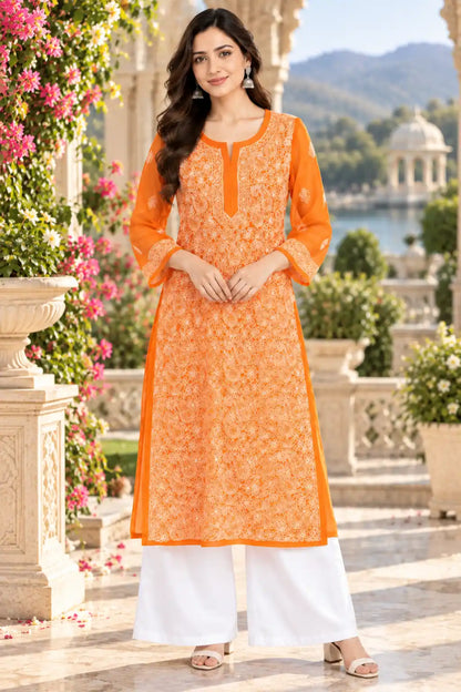 Chiffon Full Jaal Work Embroidered Kurti