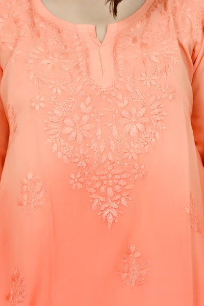 Orange short Chikankari kurti