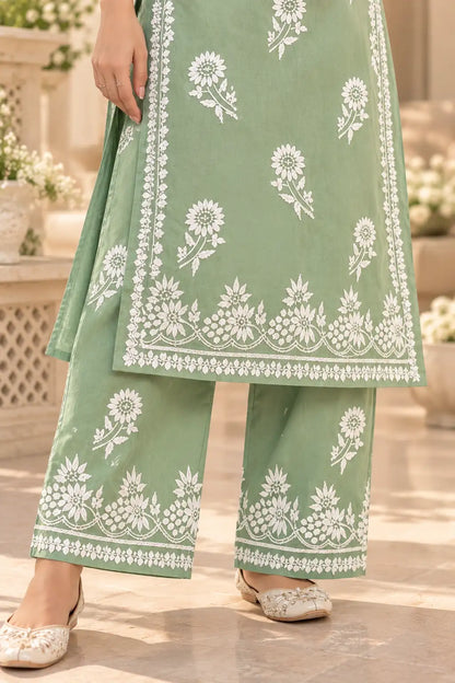 Mint Green Floral Embroidered Kurta Palazzo Set
