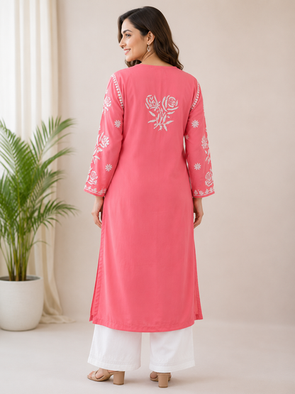 Pink Chikankari Inspired Muslin Kurta