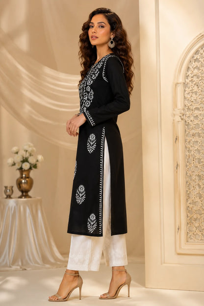Premium Black Cotton Lucknowi Chikankari Kurta