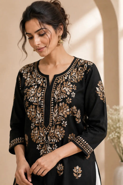 Premium Black Modal Embroidered Kurti for Women