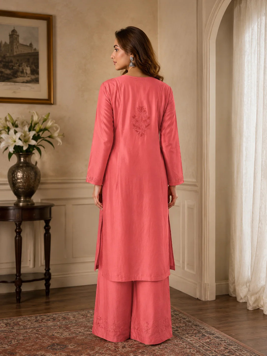 Premium Chanderi Chikankari Kurta with Intricate Front Embroidery