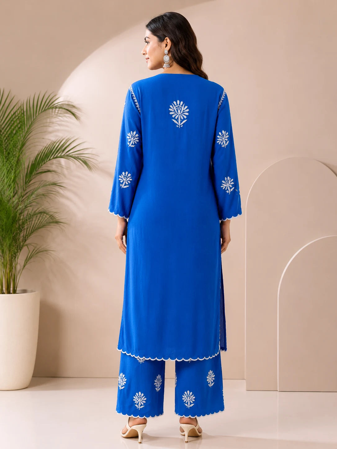 Premium Women's Blue Soft Rayon Embroidered Kurta and Palazzo Set for Festive, Office & Casual Wear