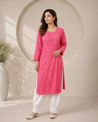 Premium modal chikankari straight kurti for women with floral embroidery