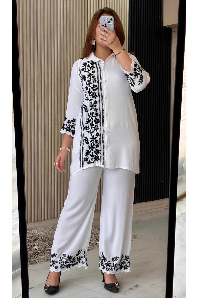 Premium rayon Chikankari cord set for women