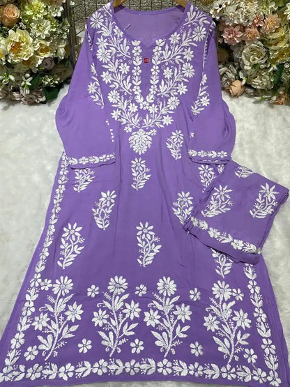 Purple Heritage Bloom embroidered modal plazo set with heavy buta detailing for festive wear