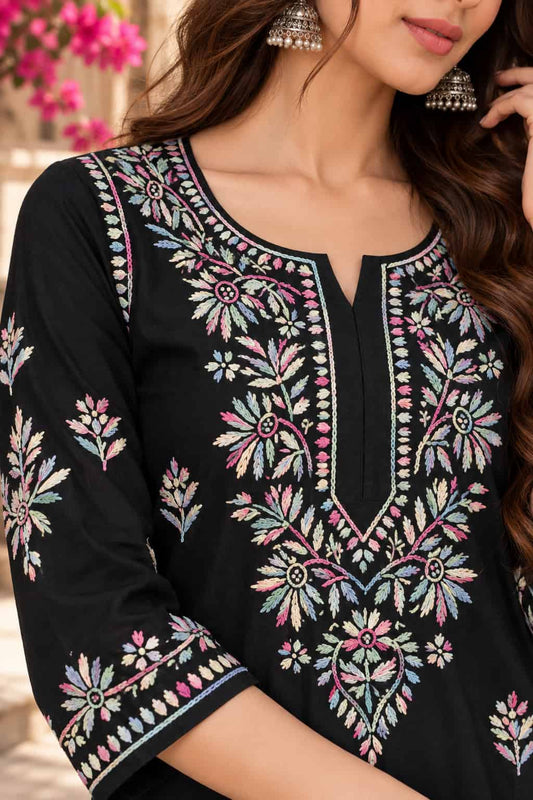 Rayon Chikankari embroidered kurta palazzo set by Dniza Chikankari