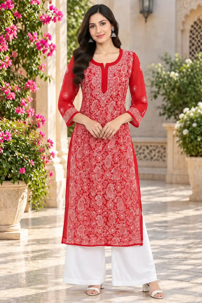 Chiffon Full Jaal Work Embroidered Kurti