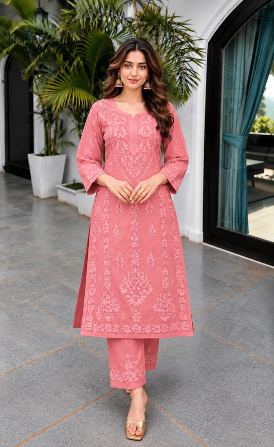 Rayon Chikankari Embroidered Kurta Pant Set for Women