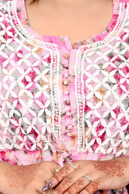 Rose Wine – Chikankari Floral Frock 