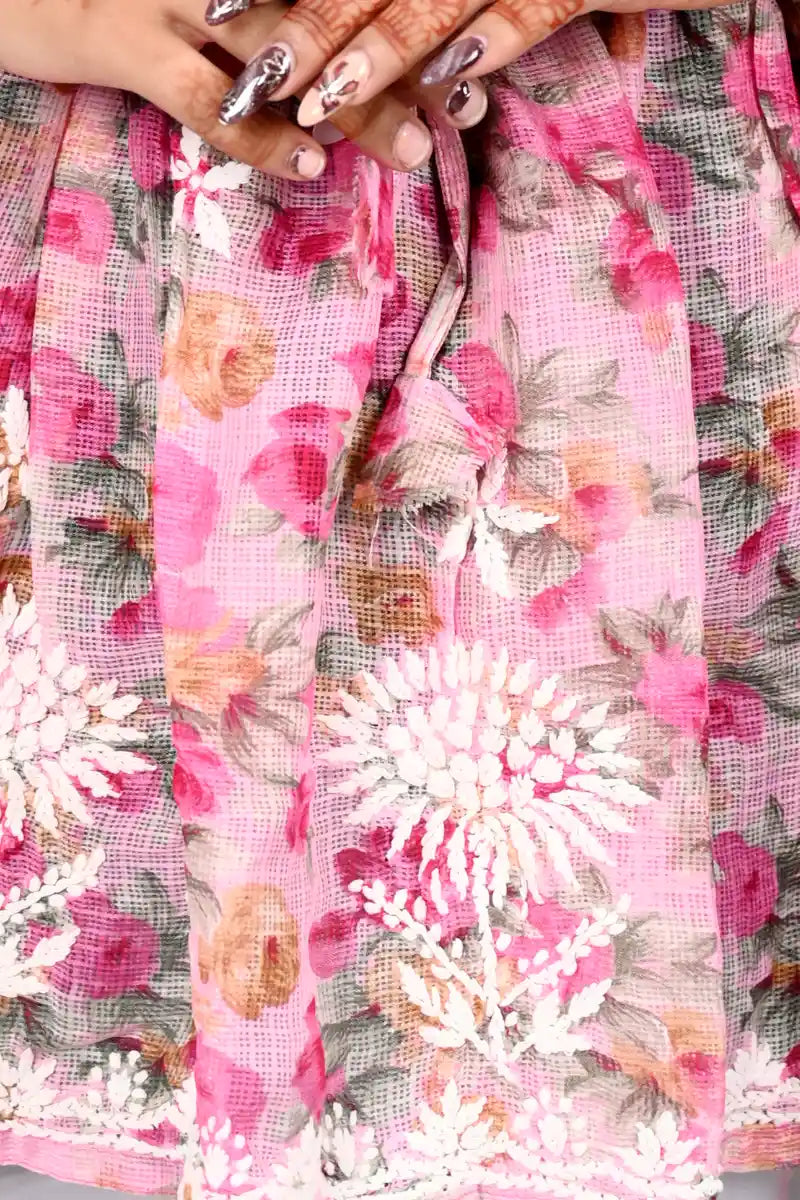 Rose Wine – Chikankari Floral Frock 