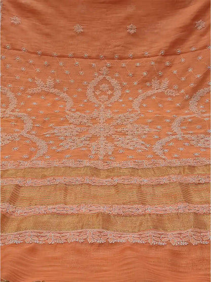 Rust Orange Chanderi Saree with Floral Bakhiya & Fanda Work and Zari Highlights(DC)