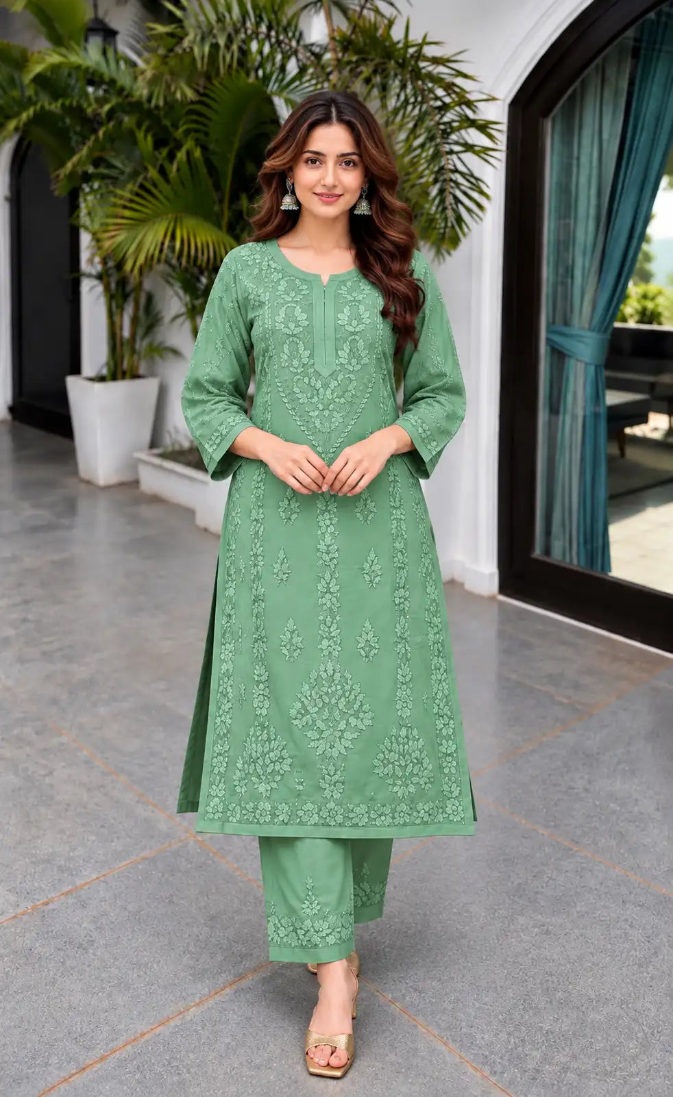 Rayon Chikankari Embroidered Kurta Pant Set for Women