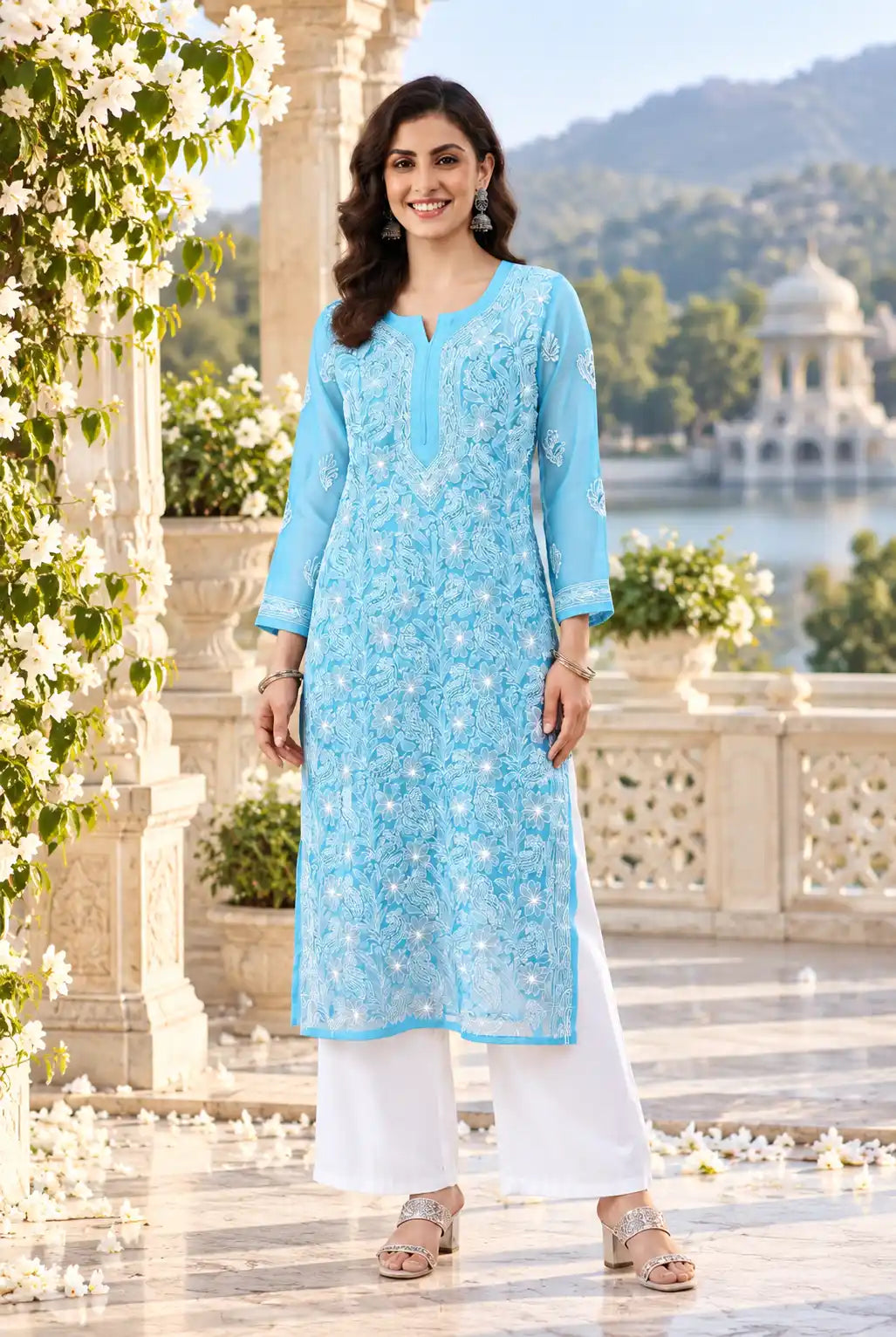 Chiffon Full Jaal Work Embroidered Kurti