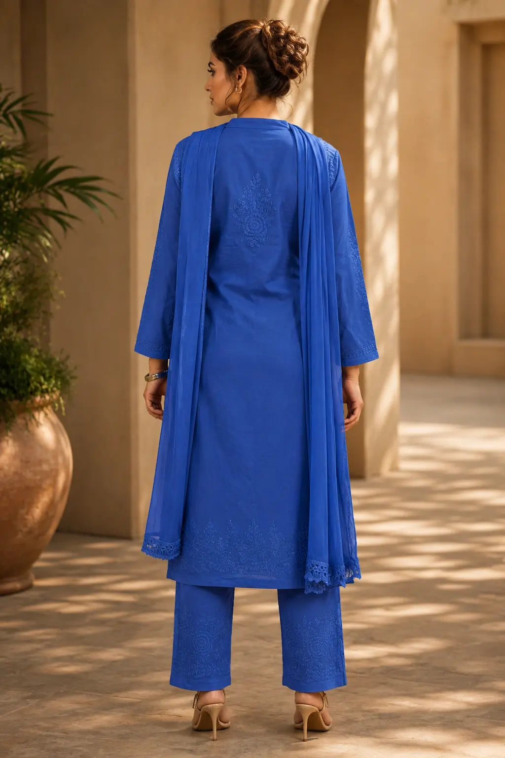 Soft Malmal Cotton Chikankari Straight Kurta Pant Set