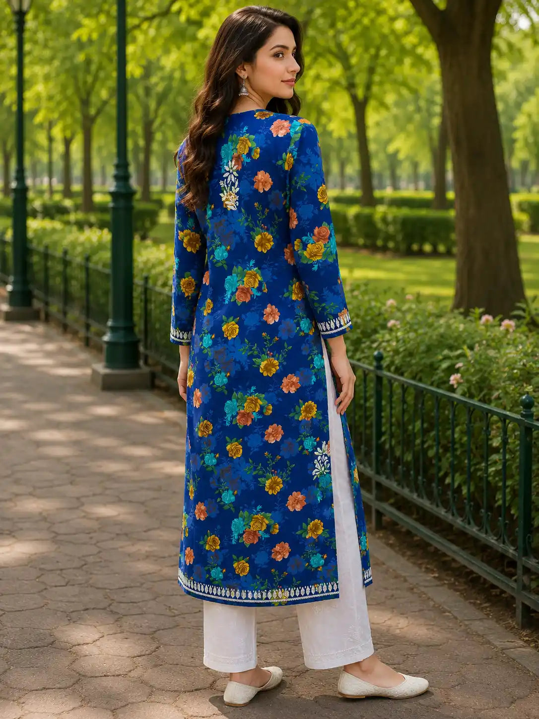 Soft Malmal Cotton Printed Kurti in Blue for Women | Summer Ethnic Fashion by Dniza