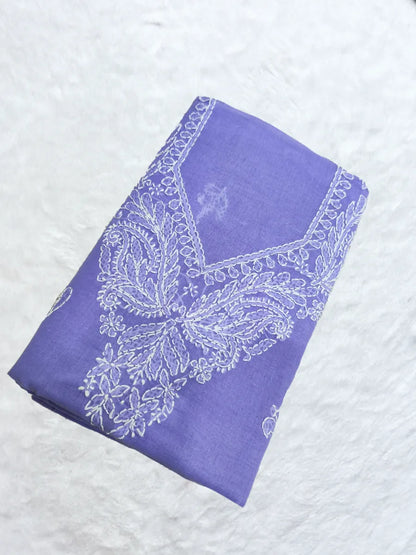 Soft lavender cotton dress material with intricate white embroidery in shadow and fanda pattern(DC)

