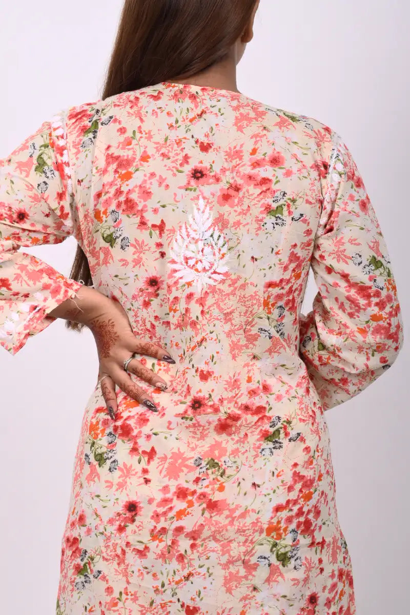 Soft pink floral mulmul cotton chikankari palazzo set 
