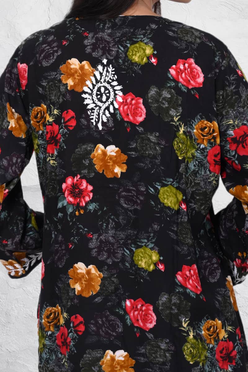 Stylish Black Floral Rayon Kurti for Women Casual Ethnic Outfit