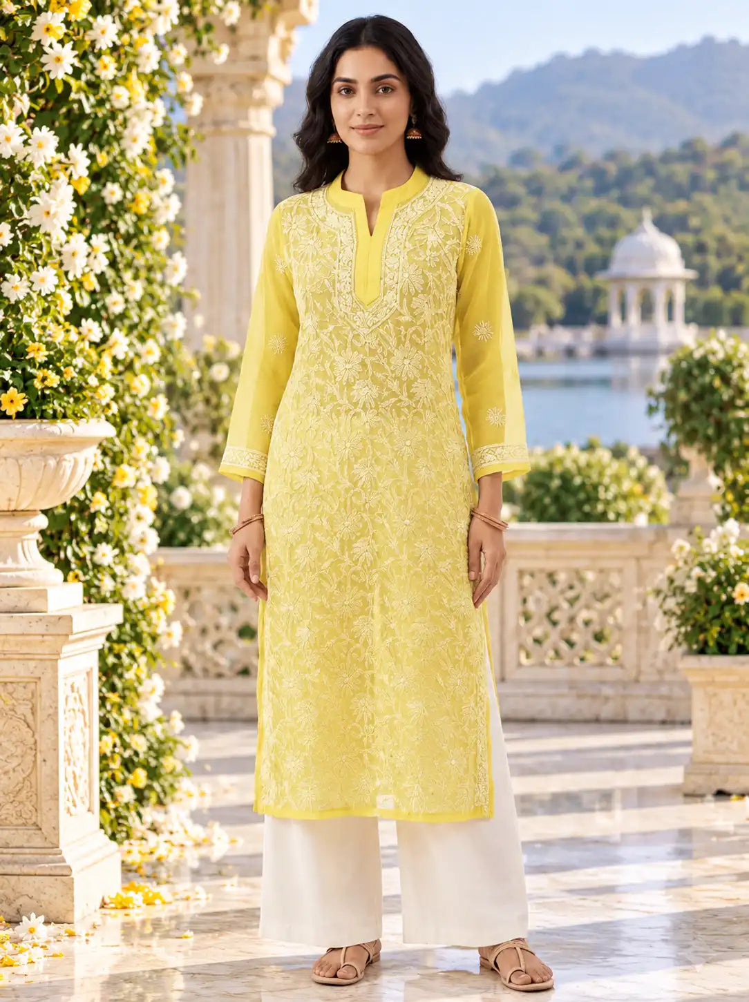 Chiffon Full Jaal Work Embroidered Kurti