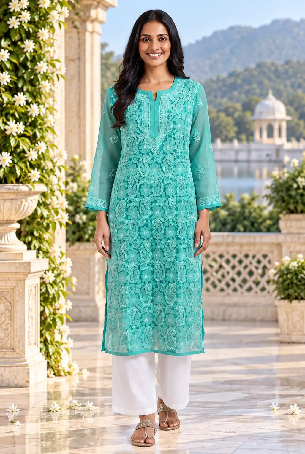 Chiffon Full Jaal Work Embroidered Kurti