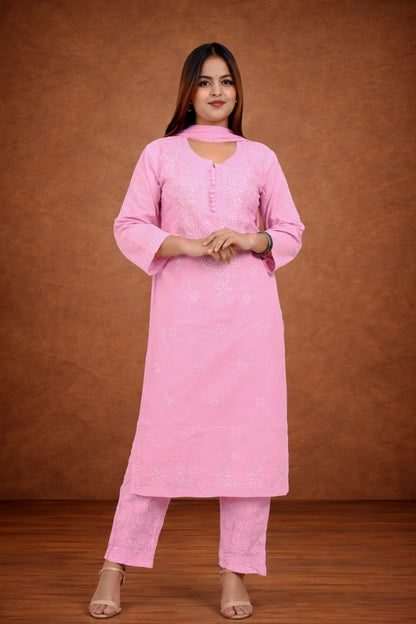 Baby Pink Chikankari Malmal 3PC Suit Set